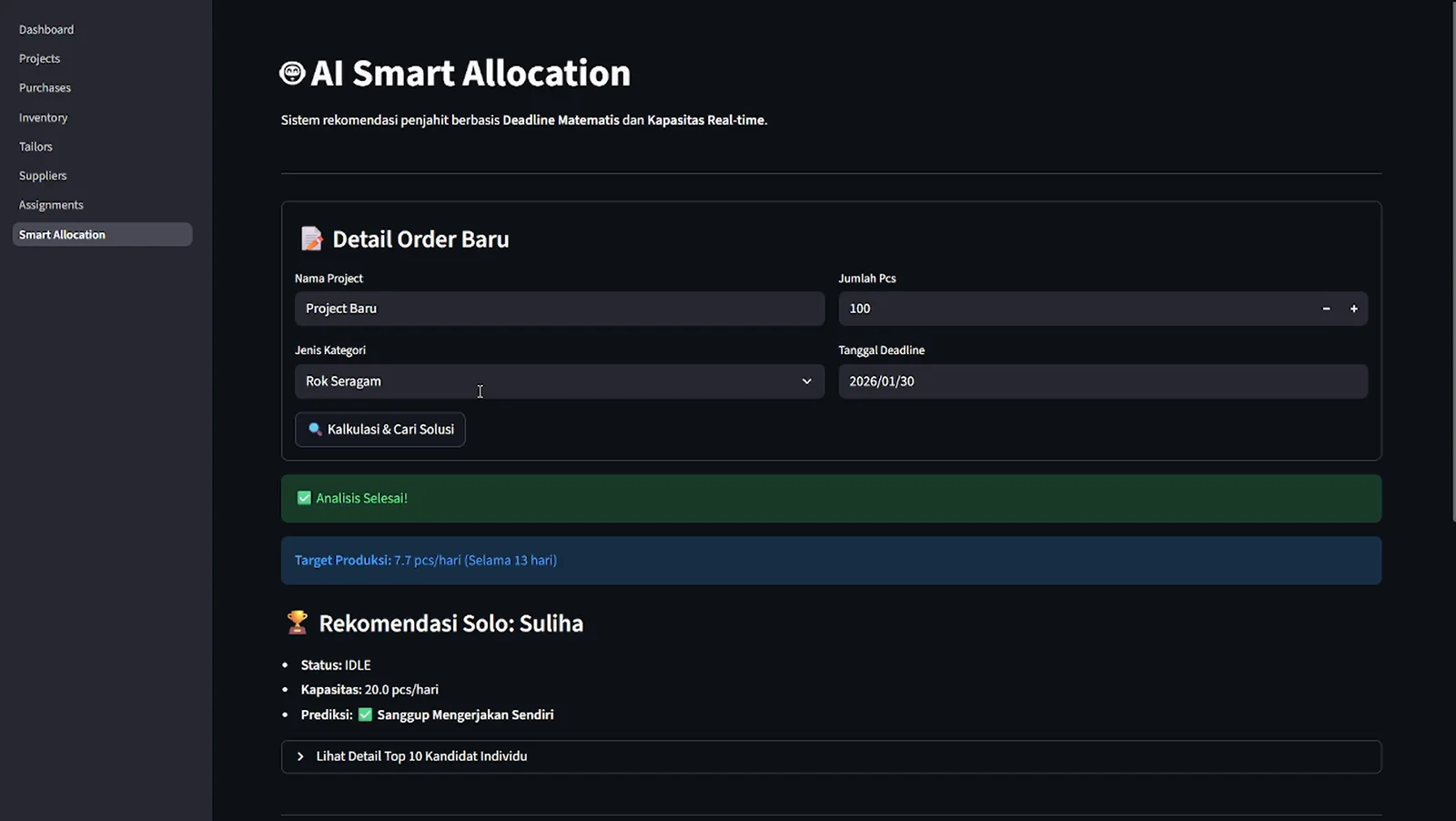 SAKTI — A data-driven decision-support platform designed to improve workload allocation, inventory visibility, and operational coordination for a tailor cooperative.